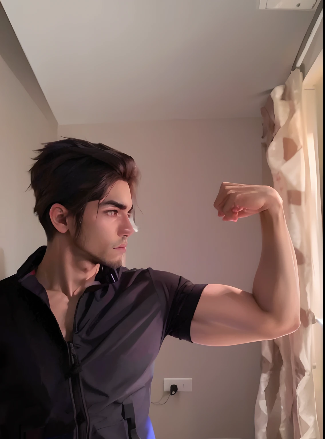 Change background cyberpunk, handsome gym boy, realistic face, 8k ultra hd