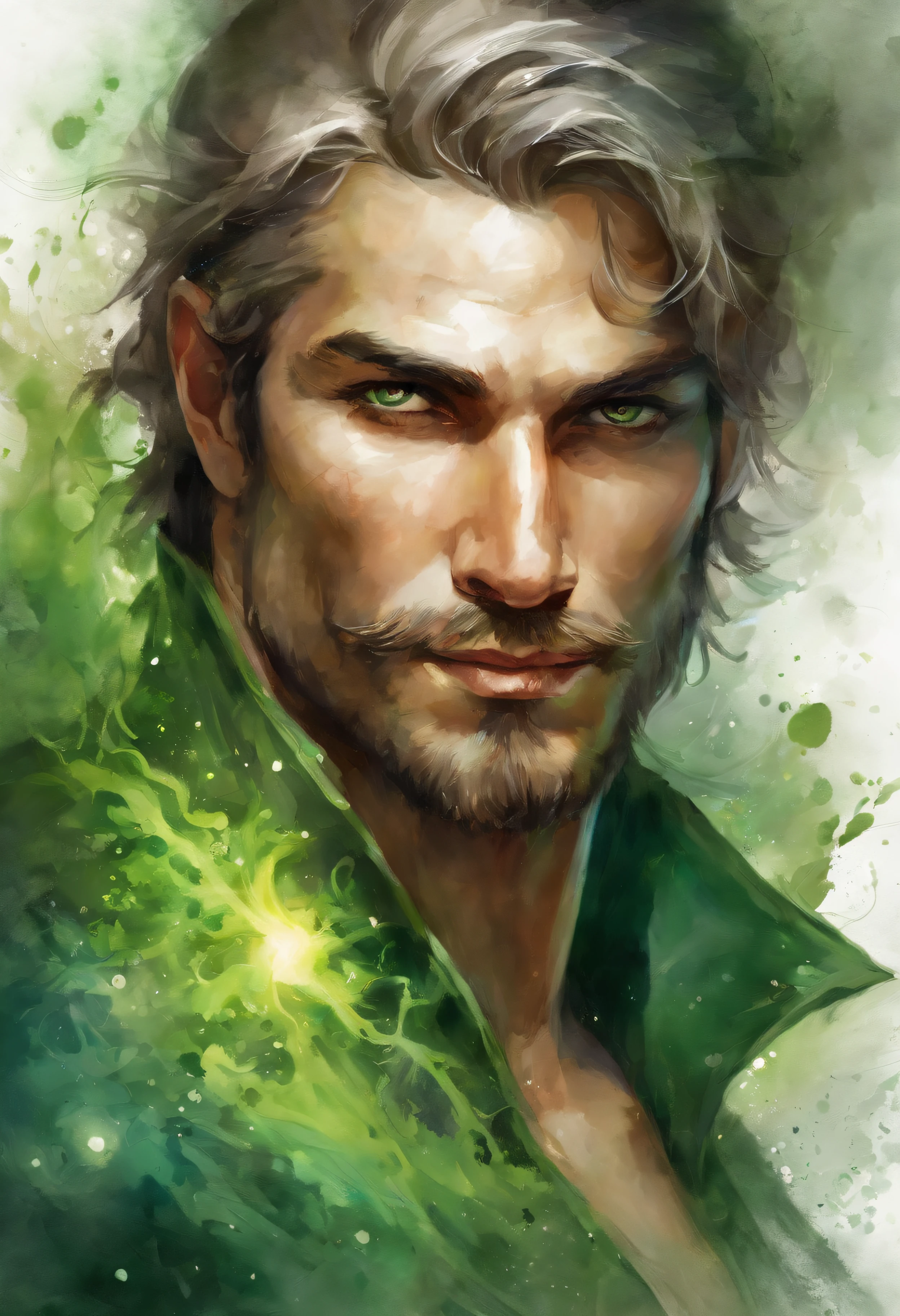 Close-up of a man with a green light, amazing portrait of viego, by Yang J, painted in the style arcane, Arcane : League of Legends, skinny male fantasy alchemist, aion, heise jinyao, league of legends character art, xqc, a blonde emerald warrior, Male necromancer, arcane from netflix