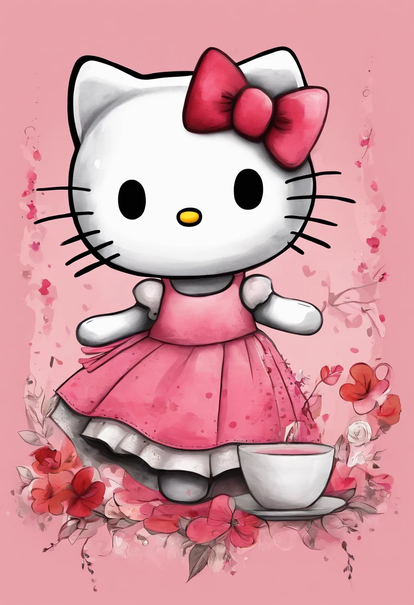 Hello Kitty sitting on pink background,red bow, Comics by Kristen Nelson, Flickr, Pop art, Hello Kitty, sanrio, pink iconic character, kitty, Hello, ???, Gamine, Cute:2, white cat in a pink dress, hi - res, A high resolution, 2 d, 2D, Uptrend ,, Holy