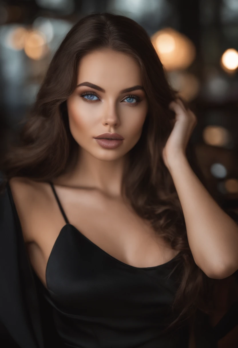 arafed woman fully , sexy girl with blue eyes, ultra realistic, meticulously detailed, portrait sophie mudd, brunette hair and sexy eyes, selfie of a young woman, sexy eyes, sending kiss, violet myers, with makeup, natural makeup, looking directly at the camera, face with artgram, subtle makeup, standing in front of a lamborghini, large size bust
