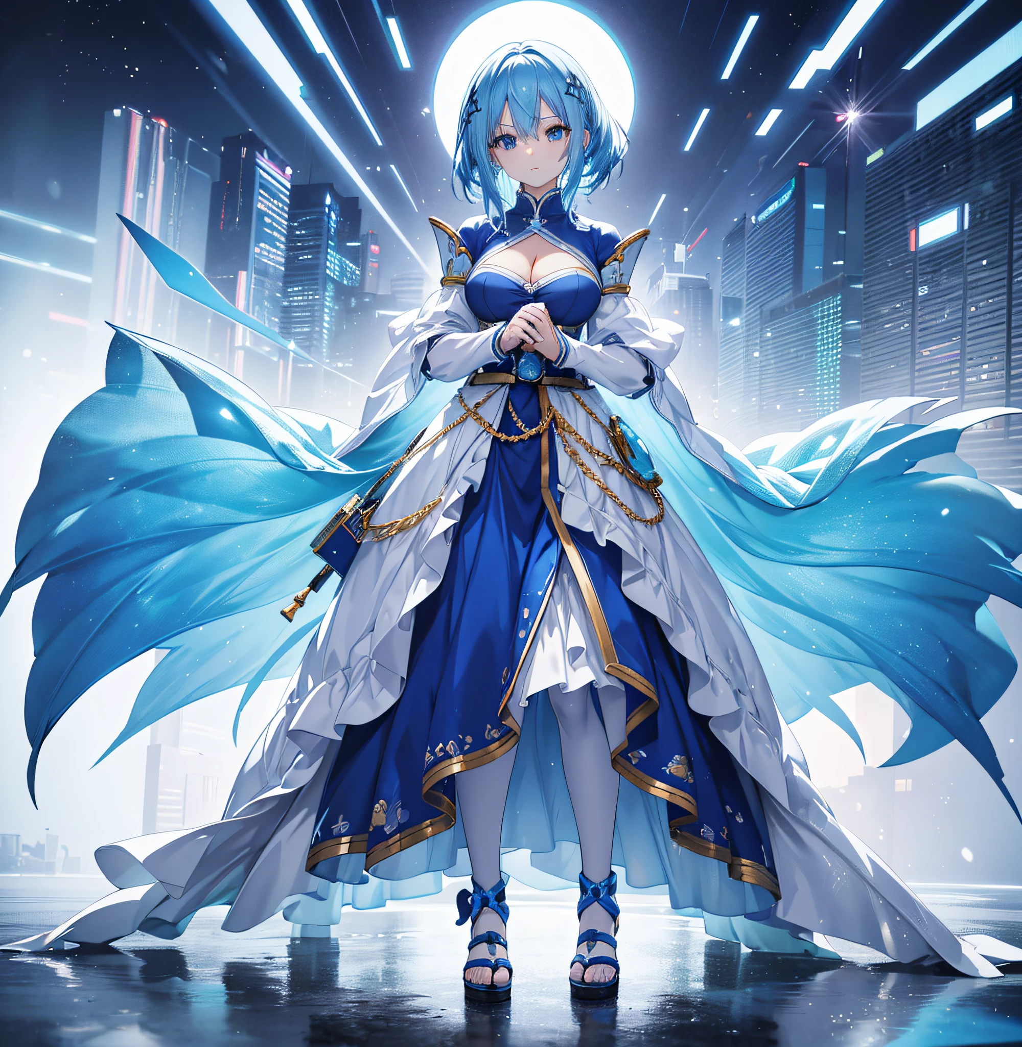 arafed model of a woman with blue hair and a blue and white outfit, = anime 3 d art, ( highly detailed figure ), highly detailed anime, huge scale, full pose, anime action figure