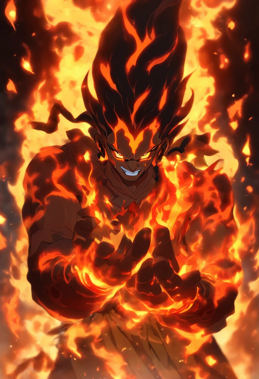 (((AGNI))) best quality, ultra-high resolution, 4K detailed CG, masterpiece, Man, Three legs, Seven hands, Fire, Indian clothing, Hindu mythology, ((Hindu God)), Painting style Hinduist, aesthetic, screen-centric