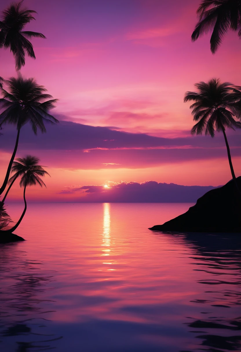 Transport your audience to a breathtaking paradise with a stunning 3D render: picture a serene and deserted tropical beach, caressed by the warm glow of a mesmerizing sunset. This high-definition, cinematic shot captures the essence of tranquility and natural beauty. The vibrant hues of the sunset paint the sky in vivid oranges, pinks, and purples, casting a magical glow over the entire scene. The sparkling, crystal-clear sea mirrors the sky, creating a mesmerizing dance of colors that evokes a sense of awe and wonder. In the background, distant mountains and islands add depth to the landscape, enhancing the overall sense of serenity and majesty. This image, perfect for commercial use, captures the allure of untouched nature and the mesmerizing power of a tropical sunset, making it an ideal choice for projects that seek to inspire and captivate.