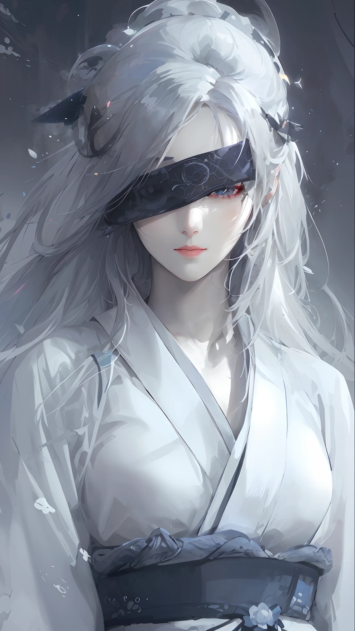 anime girl with white hair and black mask in white dress, white haired deity, beautiful character painting, stunning anime face portrait, beautiful anime portrait, anime style 4 k, onmyoji portrait, zerochan art, anime art wallpaper 4k, anime art wallpaper 4 k, beautiful anime artwork, anime art wallpaper 8 k, guweiz on pixiv artstation