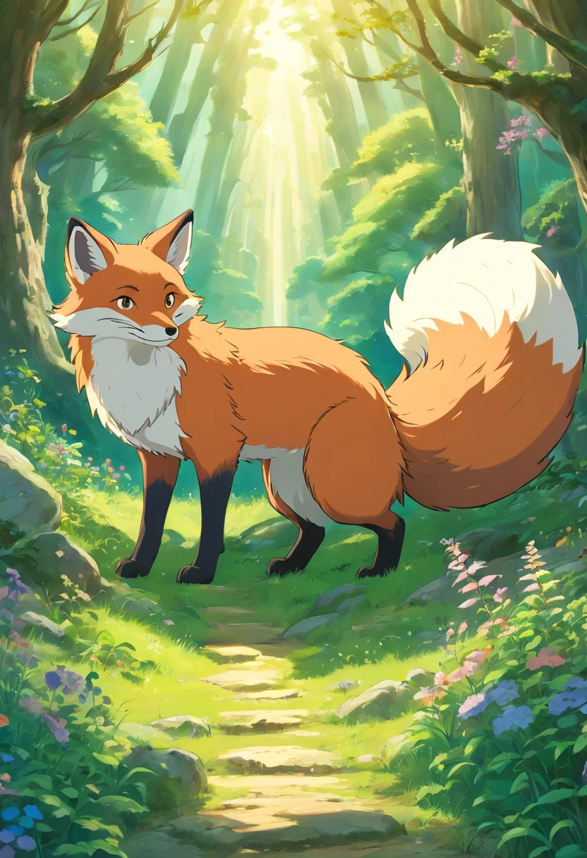 A detailed cartoon of a majestic fox
