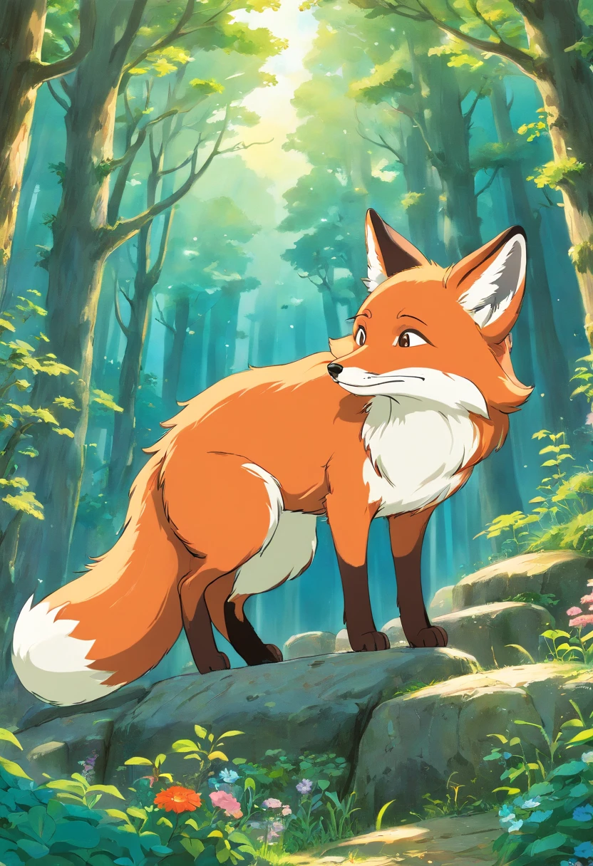 A detailed cartoon of a majestic fox