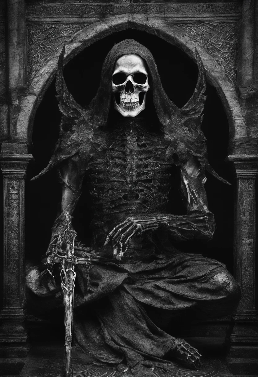 Chifres do diabo,Garras,machado de batalha,ambiente assustador,dentes pontiagudos,Berserker,Corpo inteiroesbiano,Aura poderosa,A strong sense of oppression,incrivelmente detalhado,Esqueleto de olhos vermelhos,The flames of hell are raging,Skeleton Legion,Ultra foto Realsisim