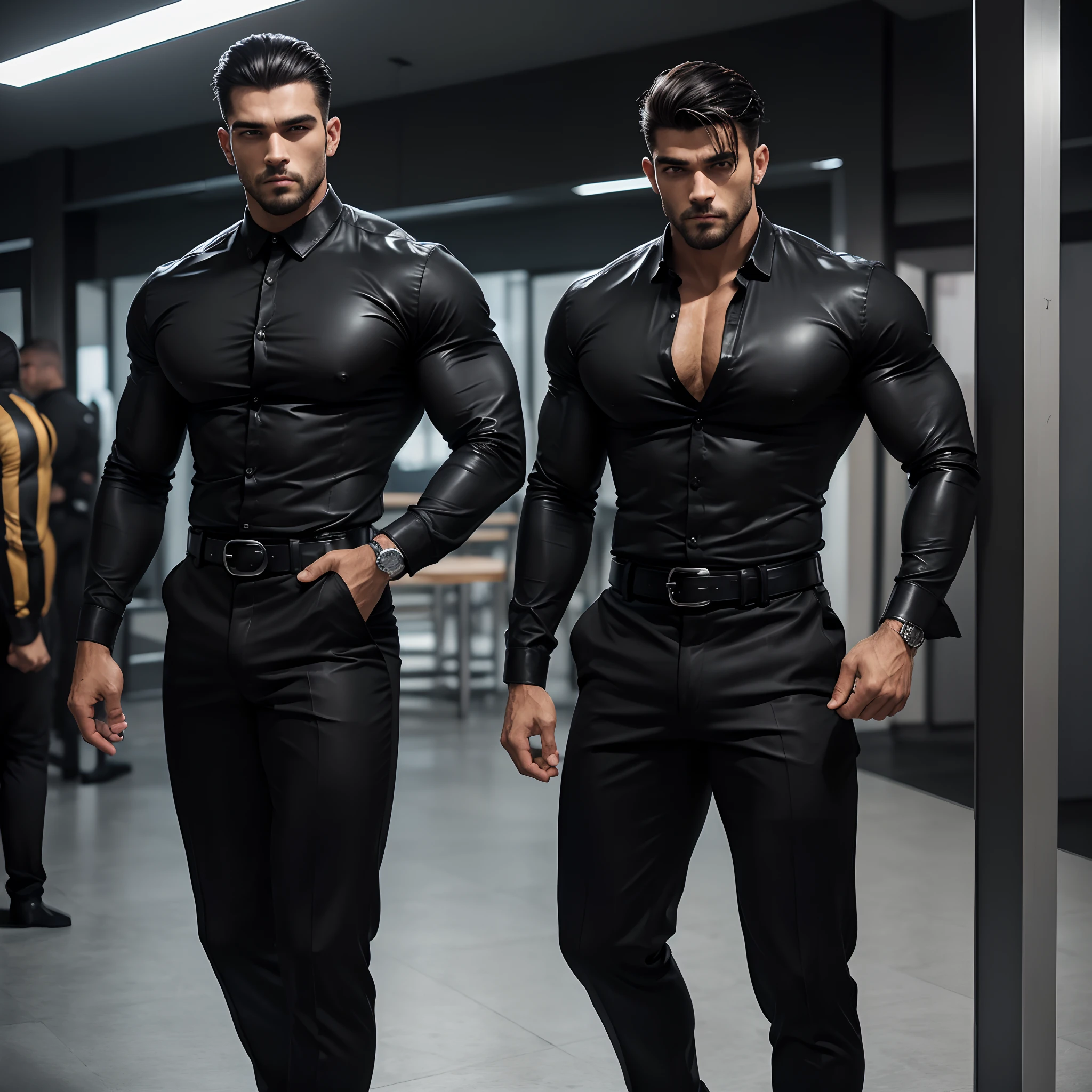 A man in Indian LUX VENUS undervest and LUX Classio black underwear make full body photograph black underwear with one boyfriend in undervest and were black trunk underwear