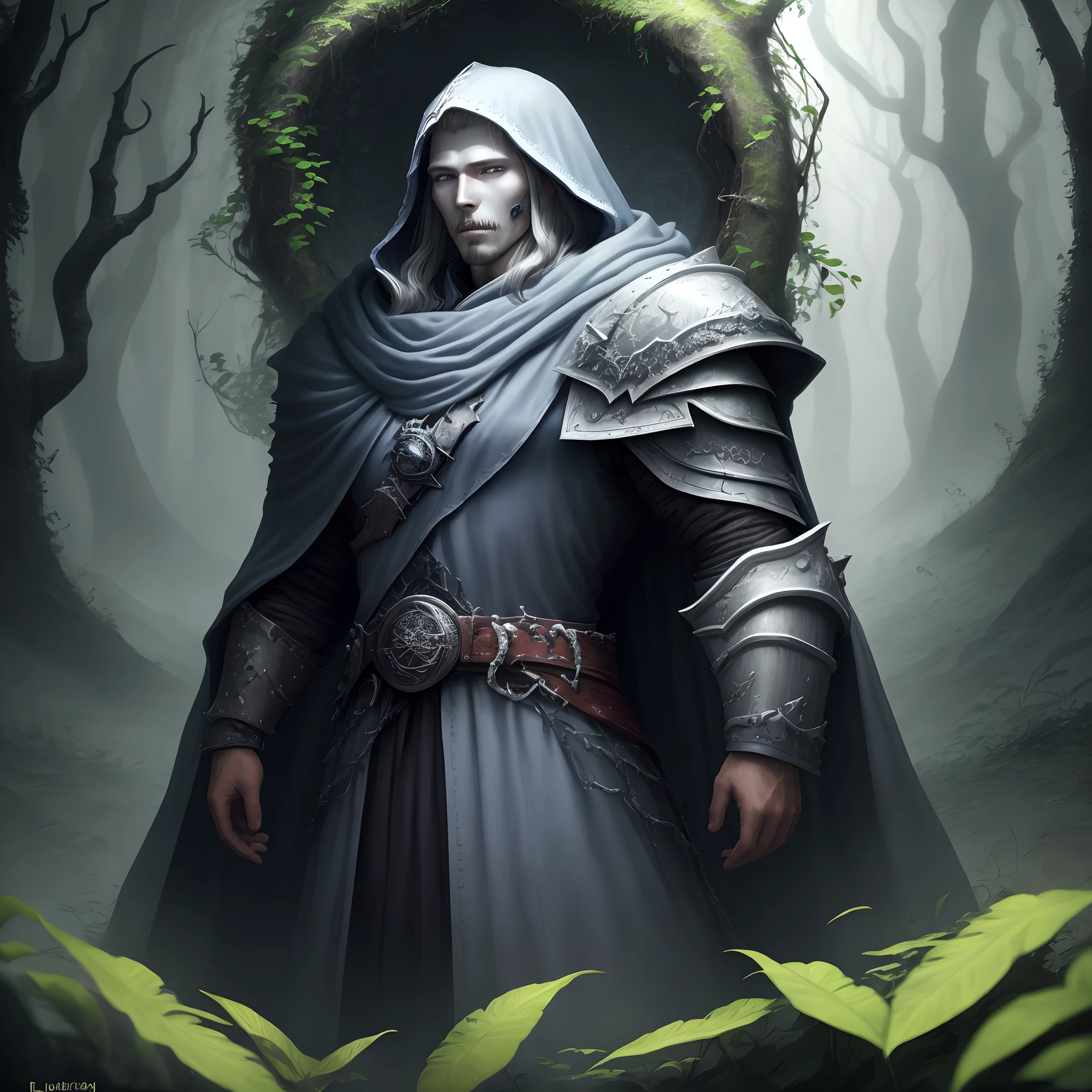 A handsome lich king surrounded by overgrowth