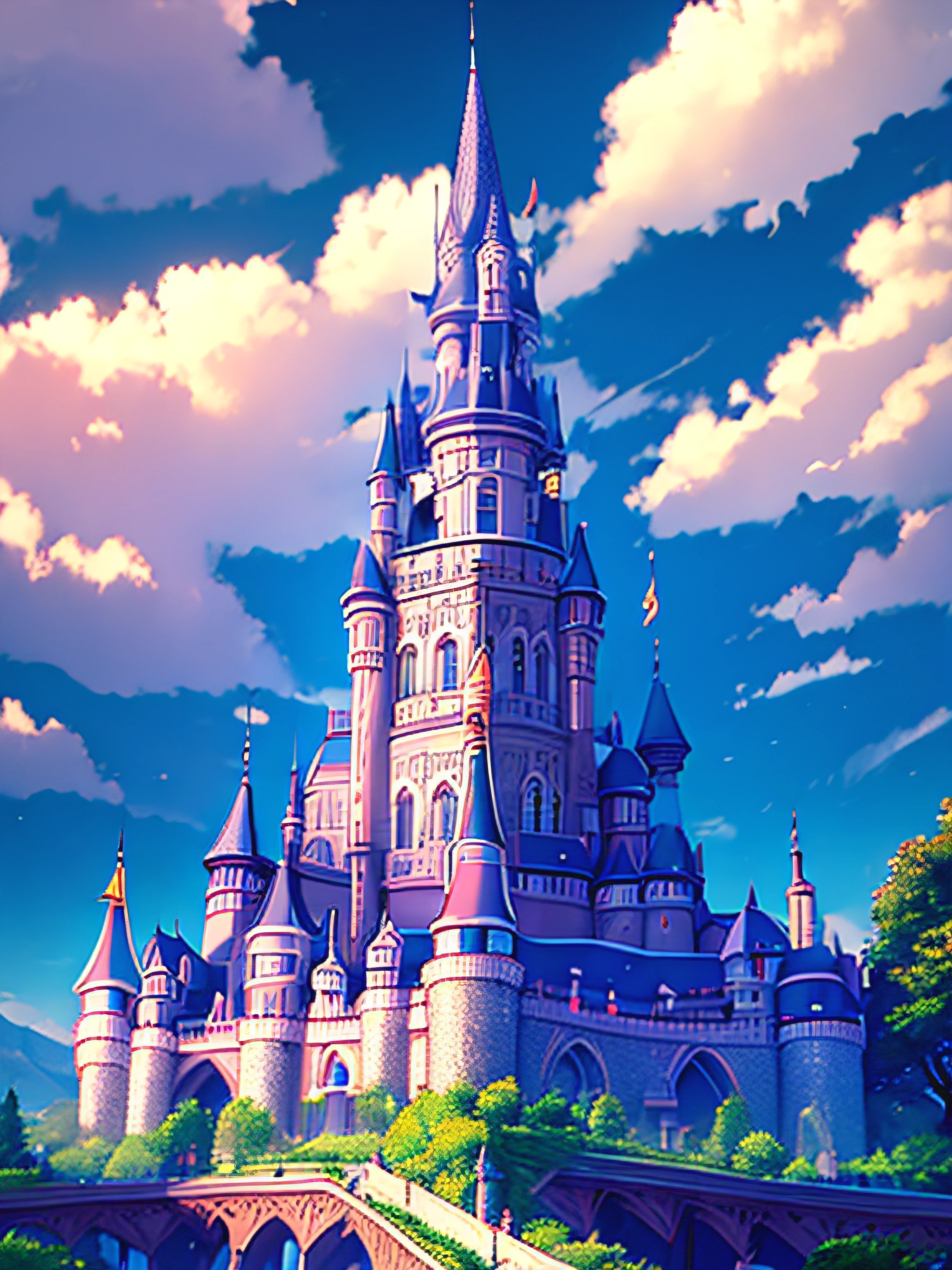 Big castle、busy、with light glowing、opulent、masterpiece、vivid
