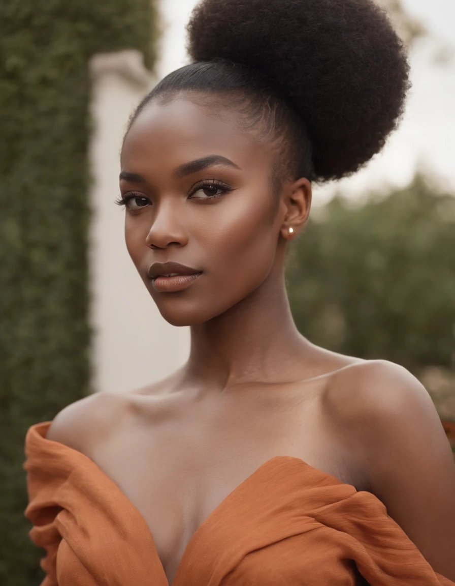 "Create a stunning, readable magazine cover that celebrates the beauty and strength of diversity. Feature a black model with Afro-descendant features that radiate confidence and elegance. She is meant to be the epitome of contemporary fashion, wearing an outfit that combines style and culture. Makeup should enhance your natural features, and your hair should be an incredible expression of your Afro-descendant heritage. Make sure the hairstyle conveys a sense of pride and empowerment, highlighting the importance of representation in the fashion industry."