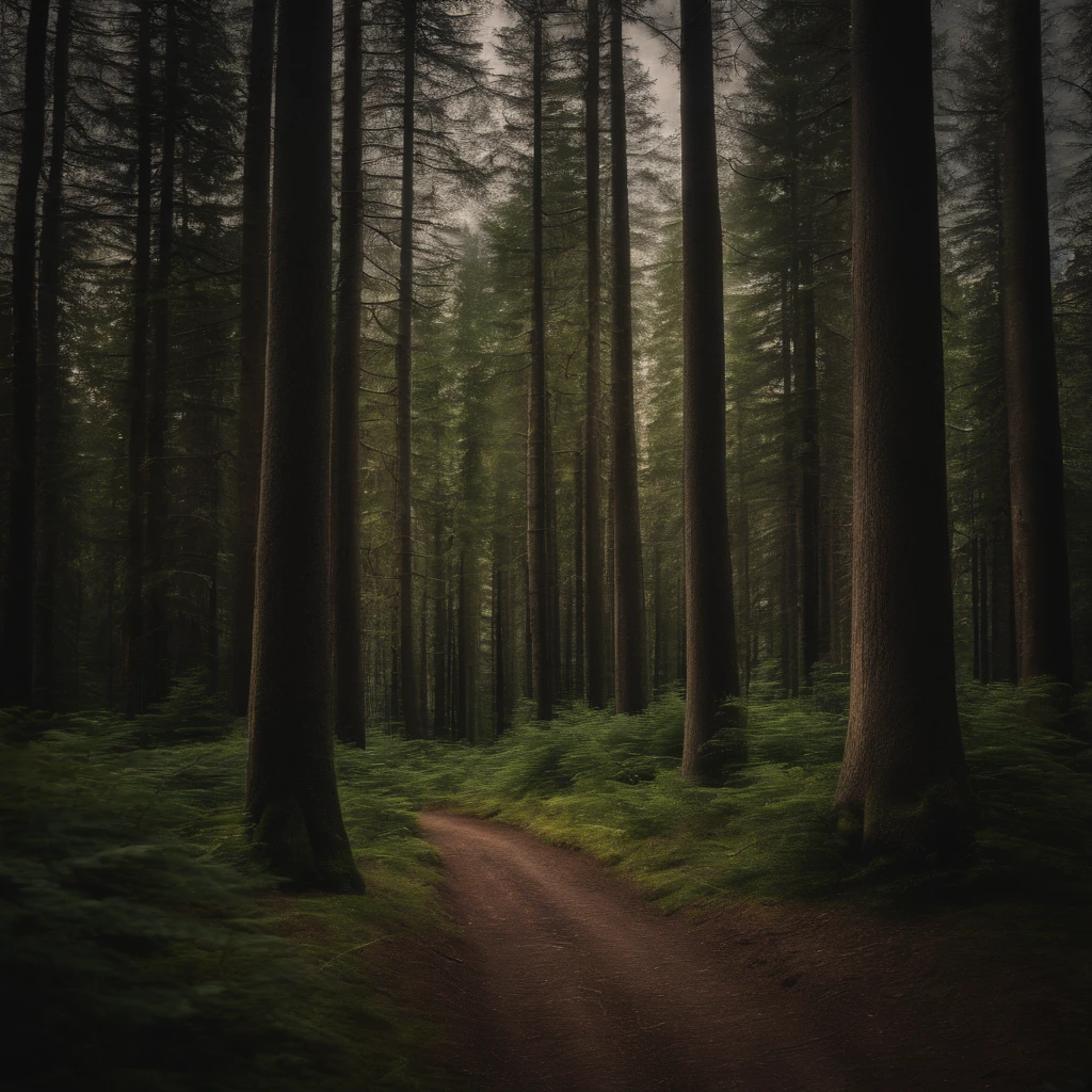 A beautiful forest with tall trees.