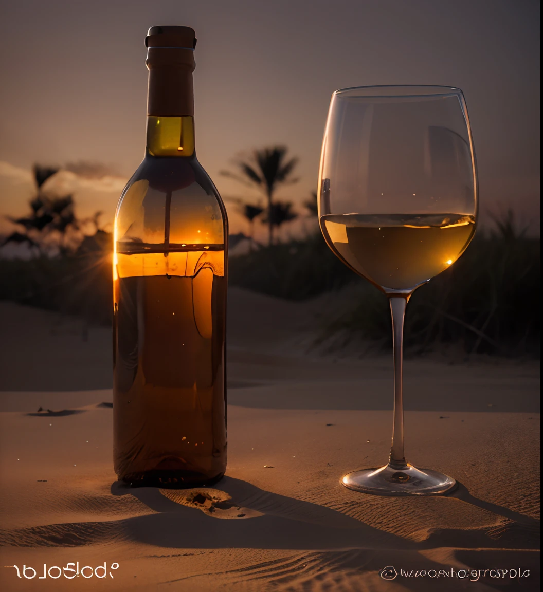 Change bottle background to a dune, sunset, professional products photographer