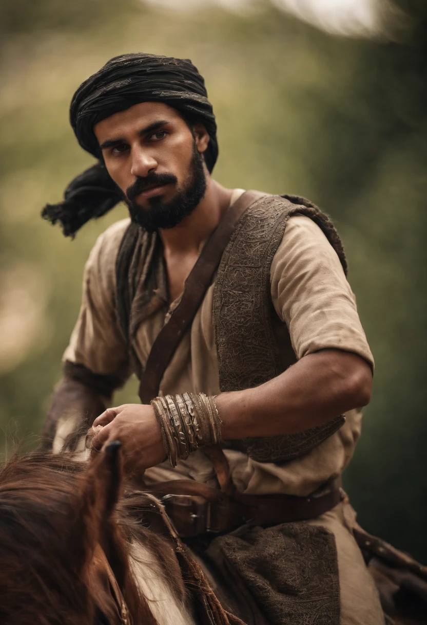 A Muslim warrior. hazrat husain handsome boy and 1400 years old Arabic fasion. 20 year old boy with imama