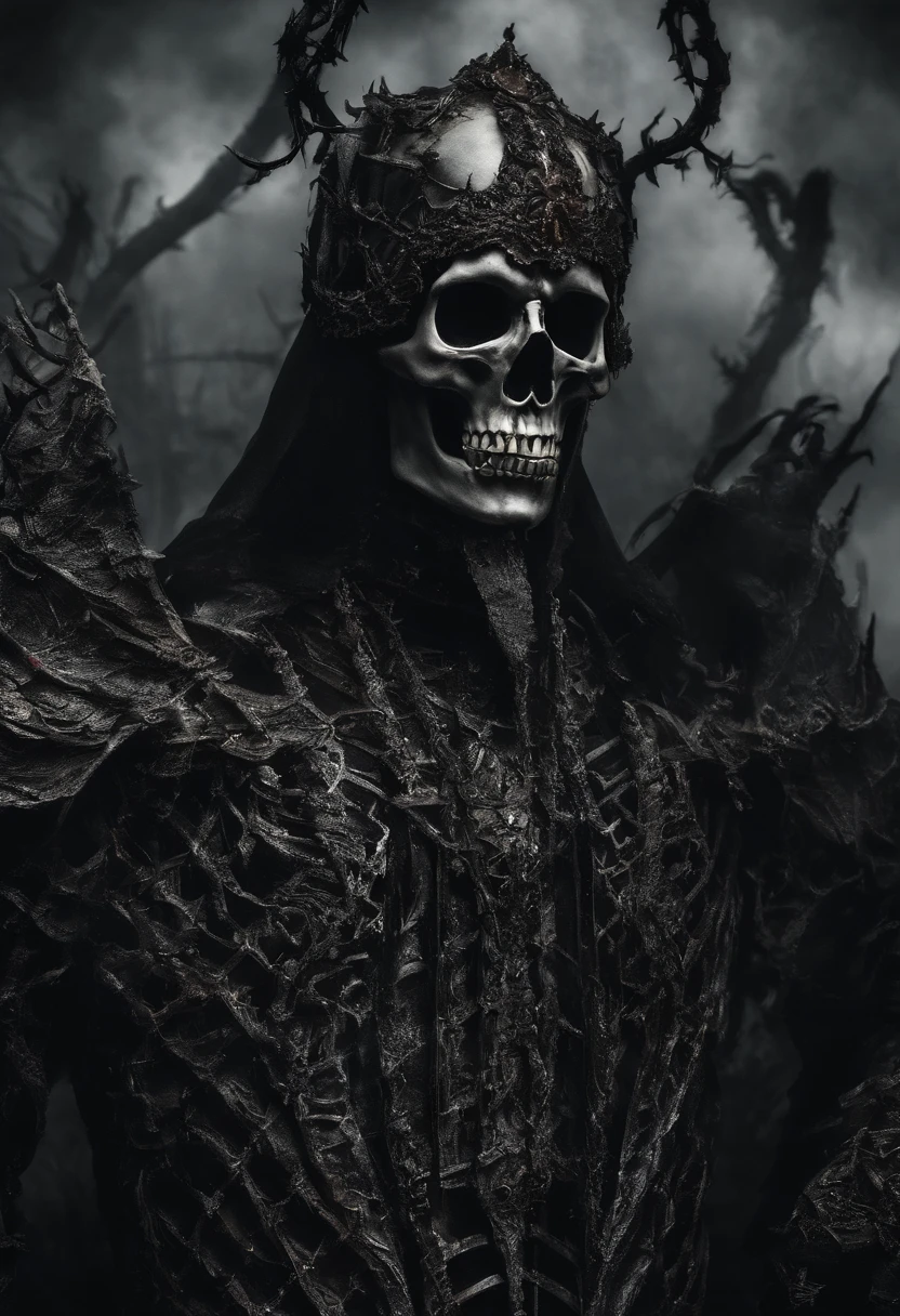 corvos,Garras,machado de batalha,ambiente assustador,dentes pontiagudos,Berserker,Corpo inteiroesbiano,Aura poderosa,A strong sense of oppression,incrivelmente detalhado,Esqueleto de olhos vermelhos,The flames of hell are raging,Skeleton Legion,Ultra foto Realsisim