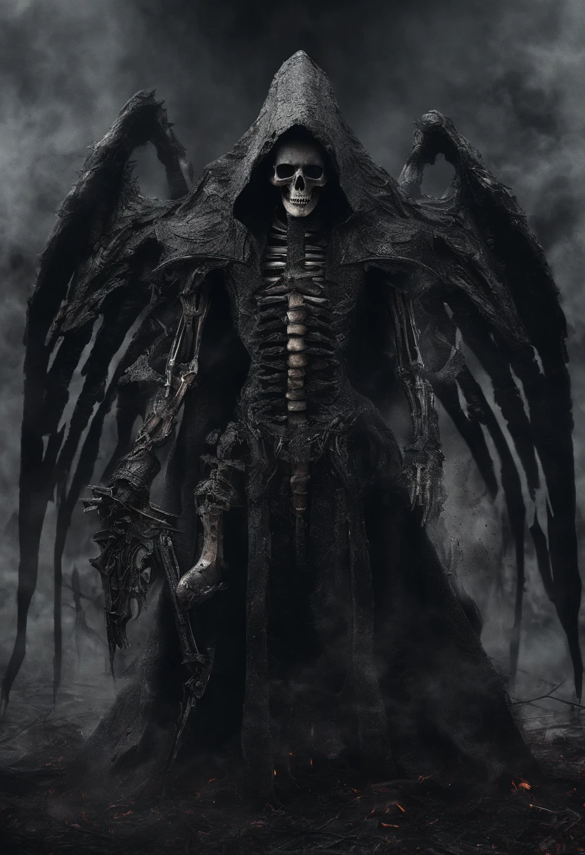 corvos,Garras,machado de batalha,ambiente assustador,dentes pontiagudos,Berserker,Corpo inteiroesbiano,Aura poderosa,A strong sense of oppression,incrivelmente detalhado,Esqueleto de olhos vermelhos,The flames of hell are raging,Skeleton Legion,Ultra foto Realsisim