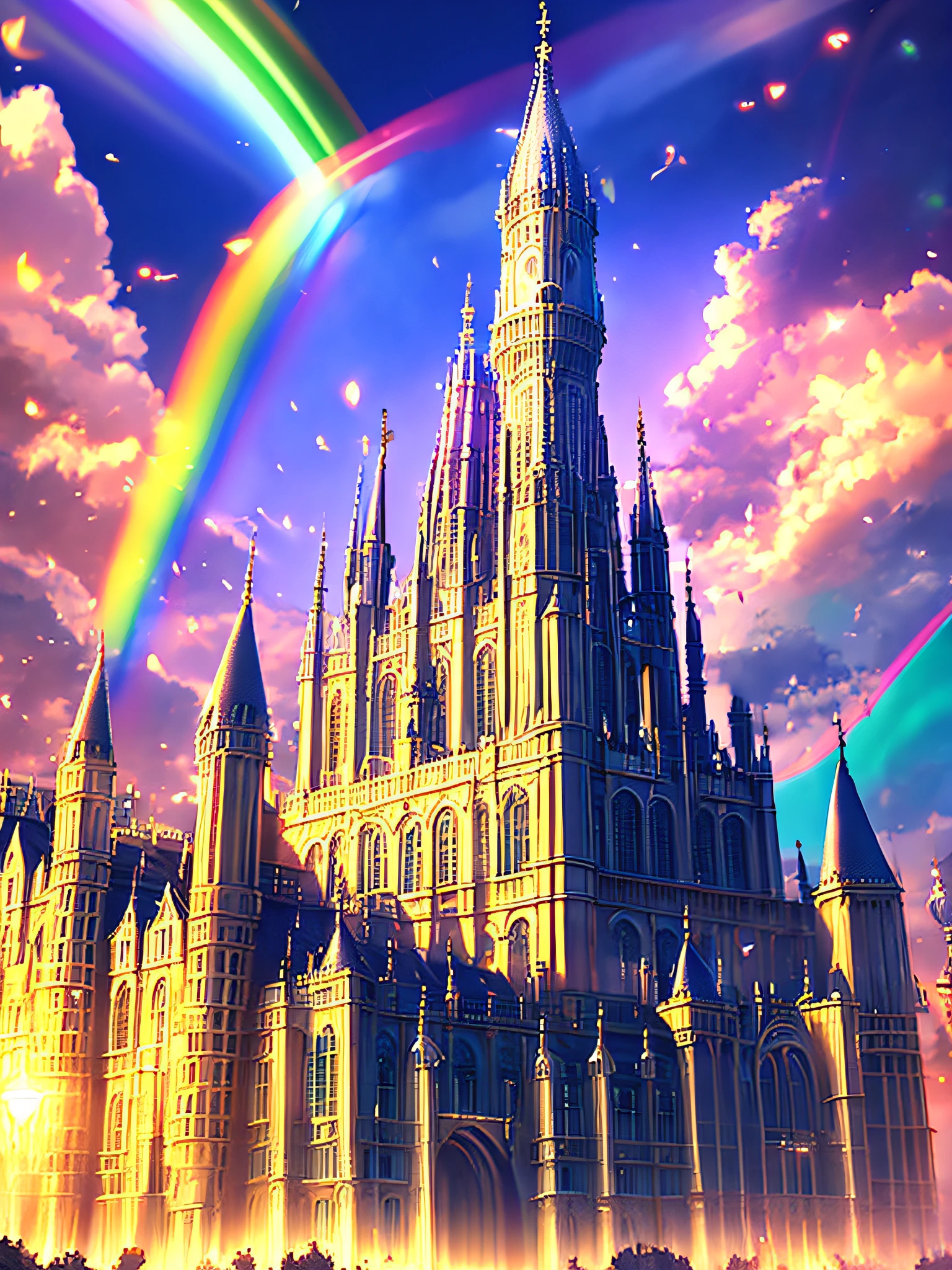Big castle、with light glowing、opulent、masterpiece、Vivid、rainbows、Europe