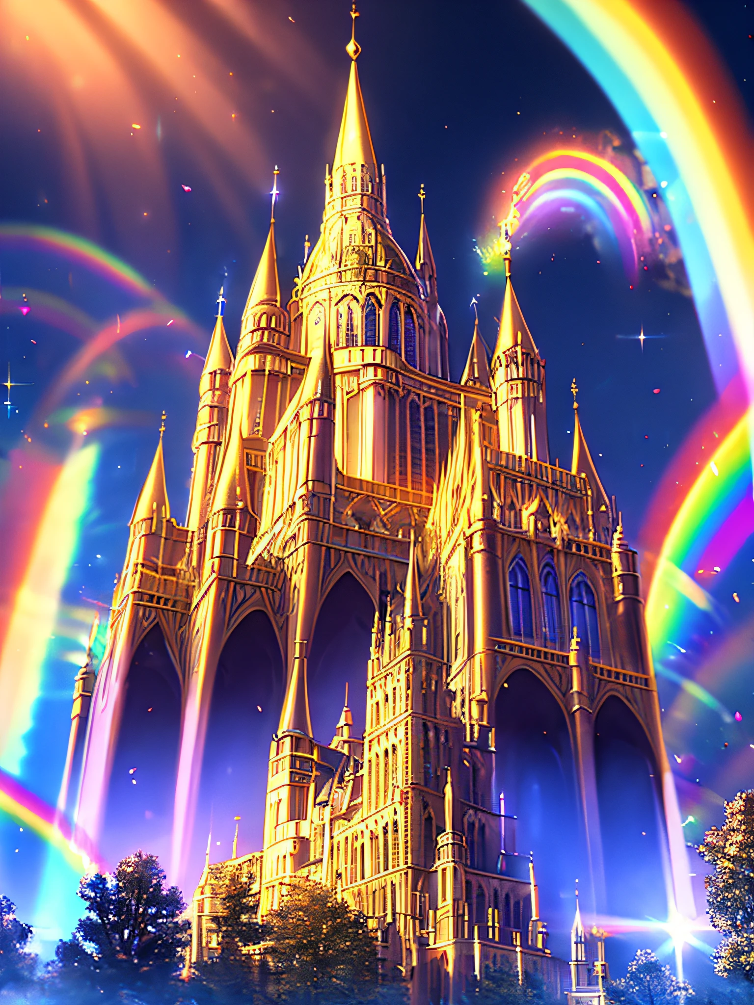 Big castle、with light glowing、opulent、​masterpiece、Vivid、rainbows、Europe