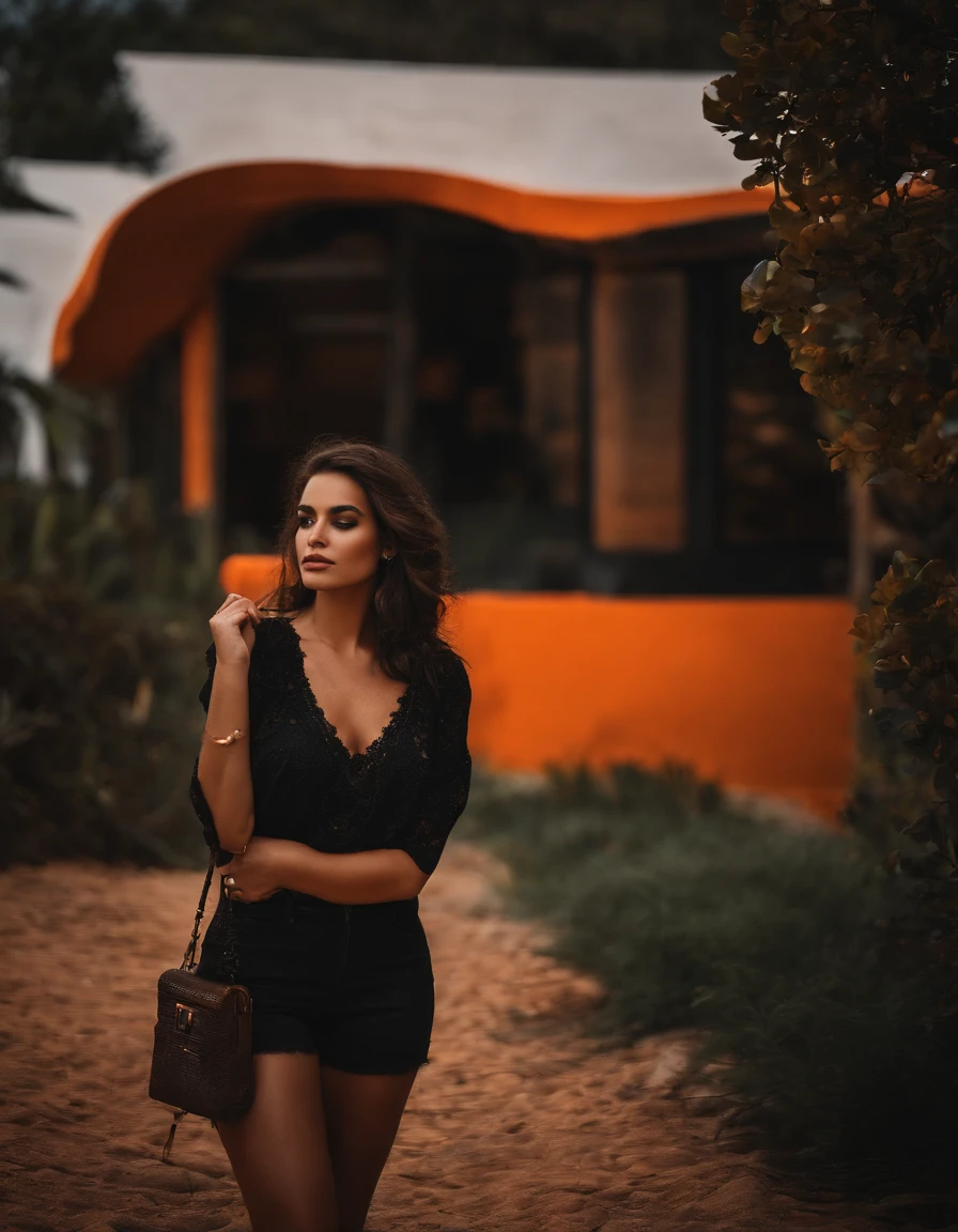 Guerreiro, olhos brilhantes,ombro pra cima, neon laranja, escuro,