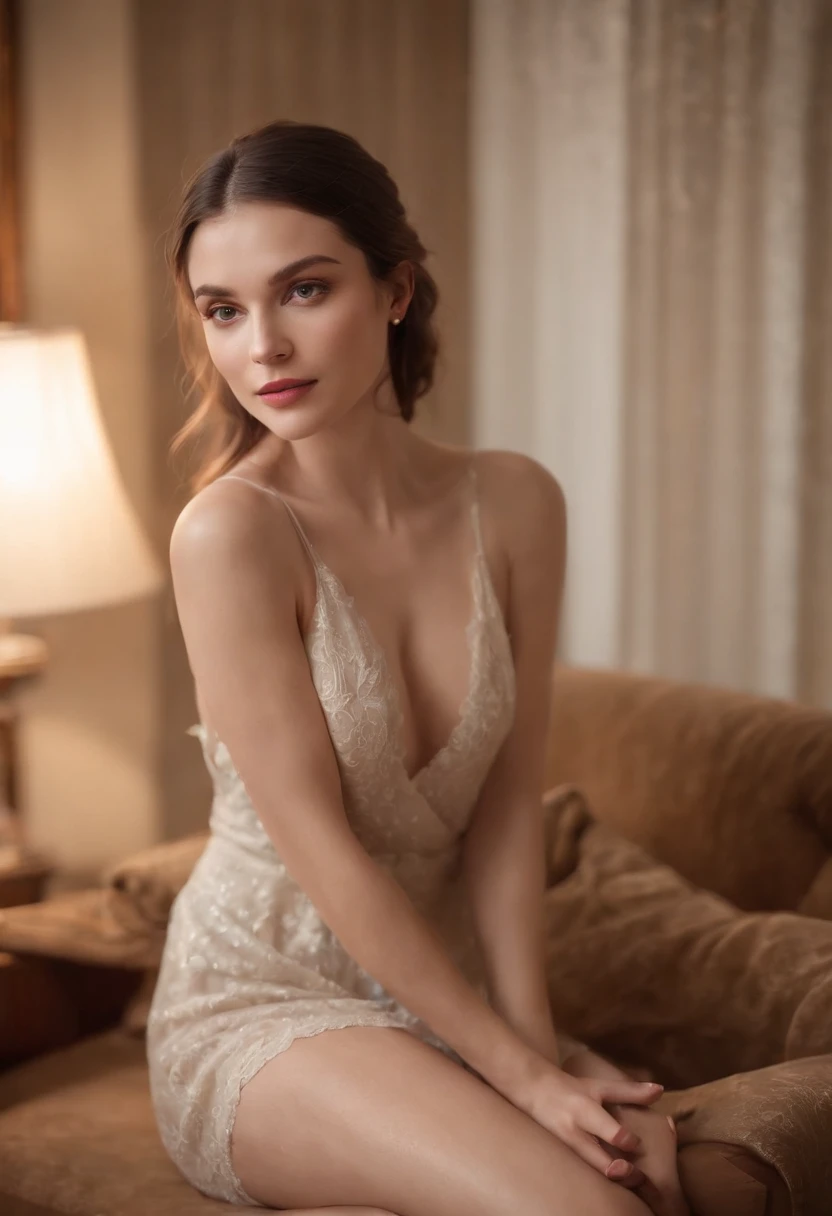 NSFW, , (full body,best quality,4k,8k,highres,masterpiece:1.2),ultra-detailed,(realistic,photorealistic,photo-realistic:1.37),NSFW,portrait,soft,warm,beautiful woman,boudoir photo session,relaxing on a sofa,cozy fireplace,dim lighting,cozy environment, room is lighted only by fireplace.