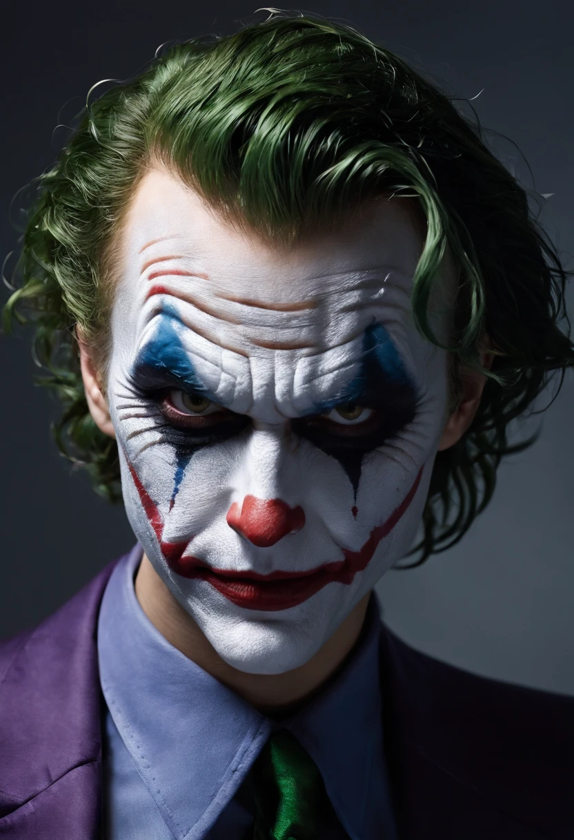 A close-up of the Joker's face, Details of each part, 4K photo,