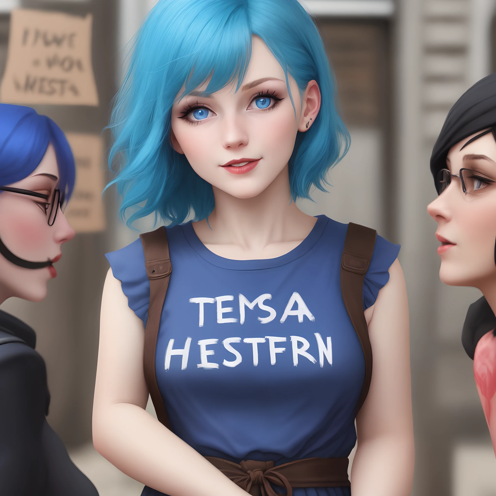 Frau mit blauen Haaren, Bullying and poetry, Antifaschistin, vegan, feministin