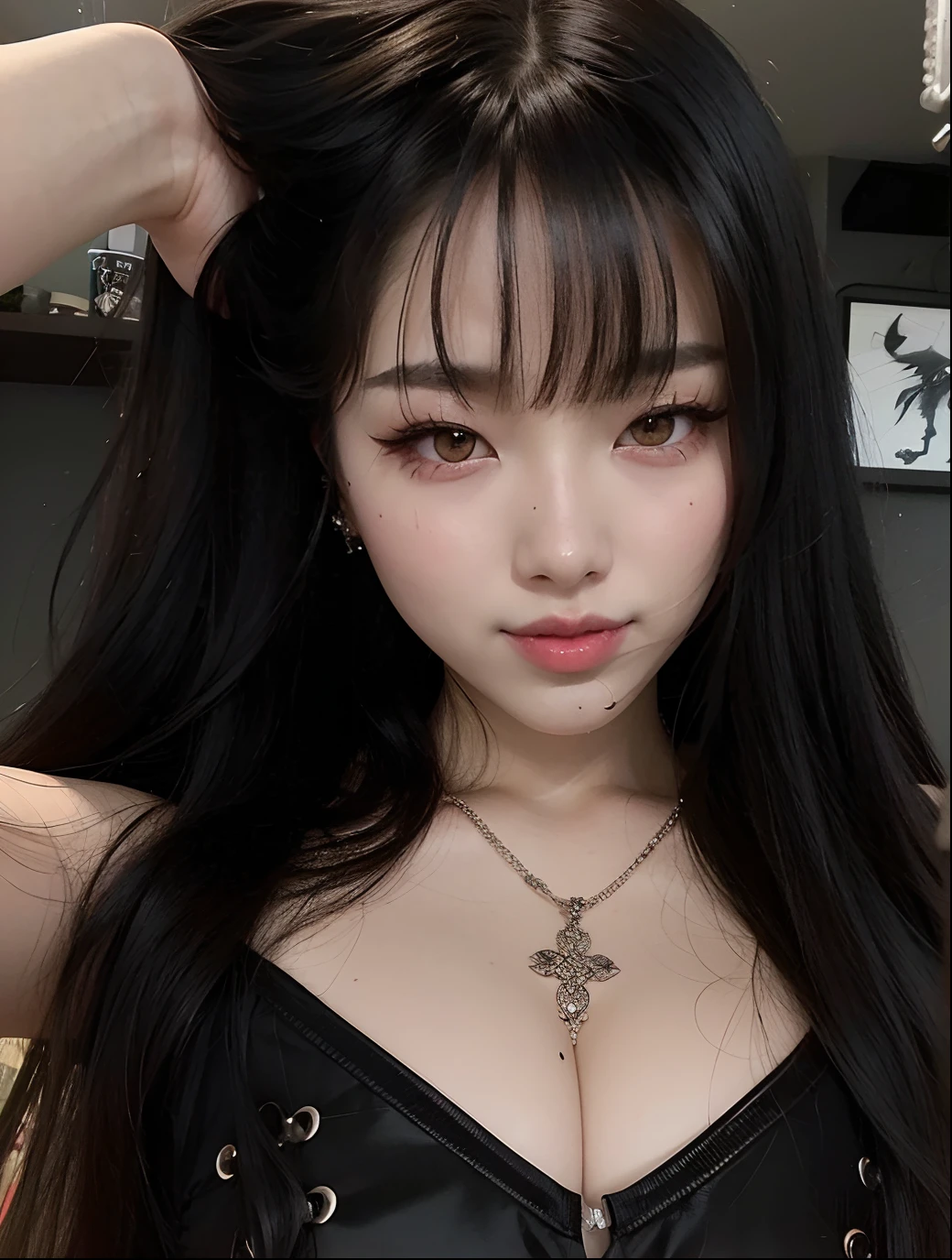 Asian woman with long black hair wearing a black corset, cruel korean goth girl, Ella tiene el pelo negro con flequillo, Chica coreana, Lalisa Manobal, con cabello largo y ojos penetrantes, ulzzang, Diosa japonesa, Hermosa mujer surcoreana, Xision Wu, Asian girl, Jaeyeon Nam, kanliu666, Shikamimi