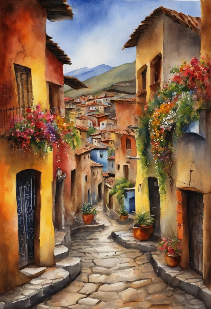 La mejor calidad, Masutepiece, 超A high resolution, (fotos realistas:1.4), surrealismo, dream-like,FusionArt,La calle pueblo en Los Yungas de La Paz, Bolivia