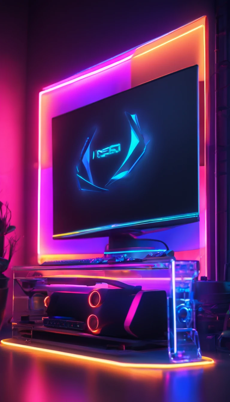 Gaming setup for streamers with neon lights in the best resolution without humans