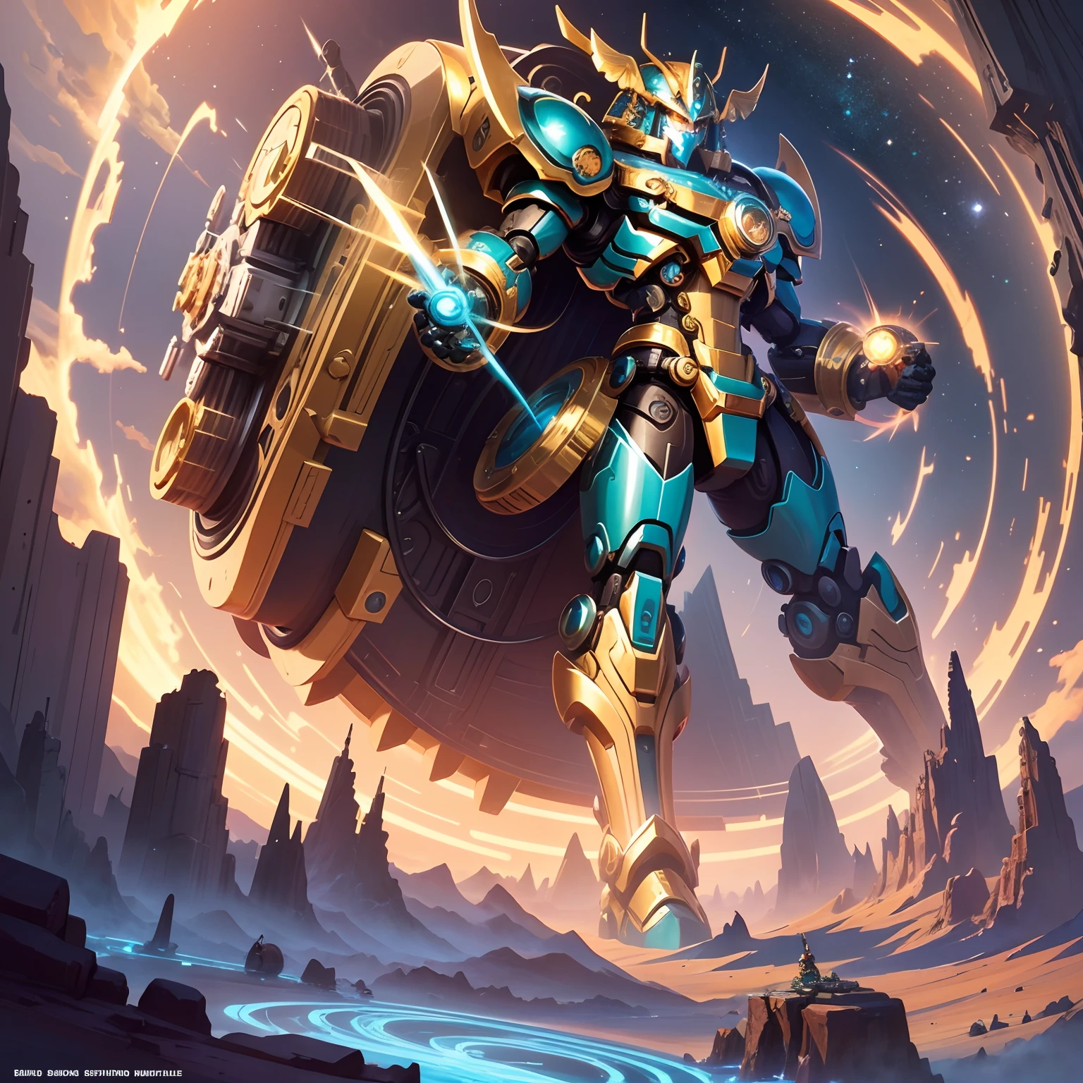 A robot steampunk Saturn machine saturn-ring blend Bionicle Whale,cartoon painting saint seiya 2d art by Teysuo Hara --auto --s2