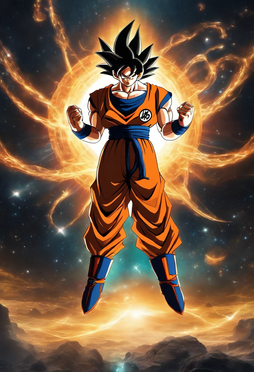 goku cosmique, Des yeux clairs brillants, Biomechanical, odd, flippant, cauchemardesque, Very bright colors, Light particles, with bright light, Mshiff, Art du papier peint, UHD wallpaper