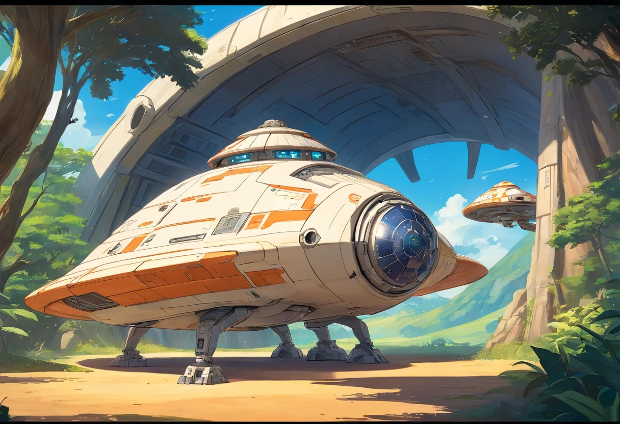 Star Wars style, mystery ranch cartoon starship, farm style starship, Star Wars starship, futuristic animal, animal aliens, Star Wars aliens, starship for living, vegetable starship storage, mystery starship storage, ranch starship, full size view, Star Wars animations, high texture, good quality, high resolution