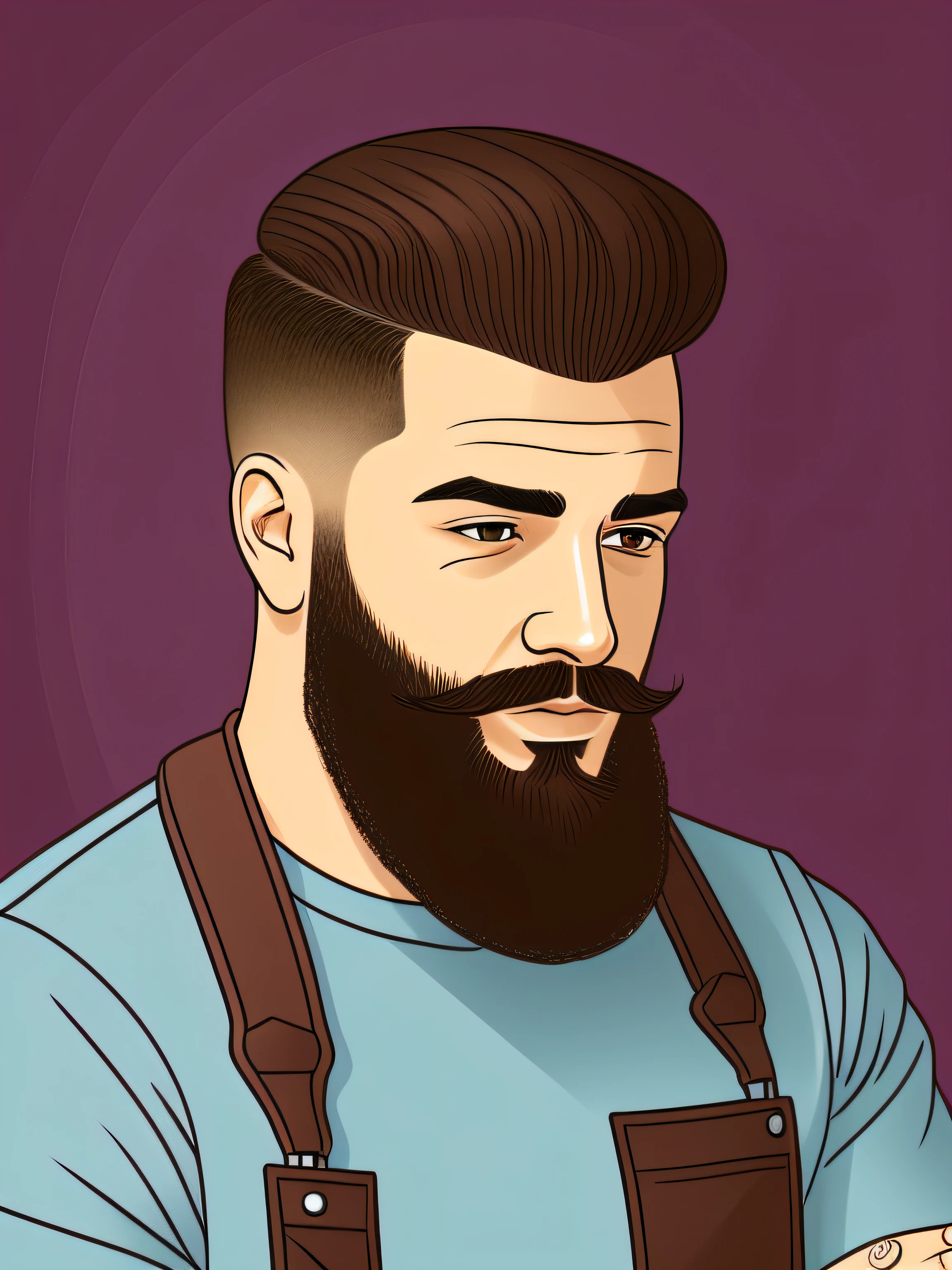 illustration of a barber with neatly trimmed hair, long beard well done,