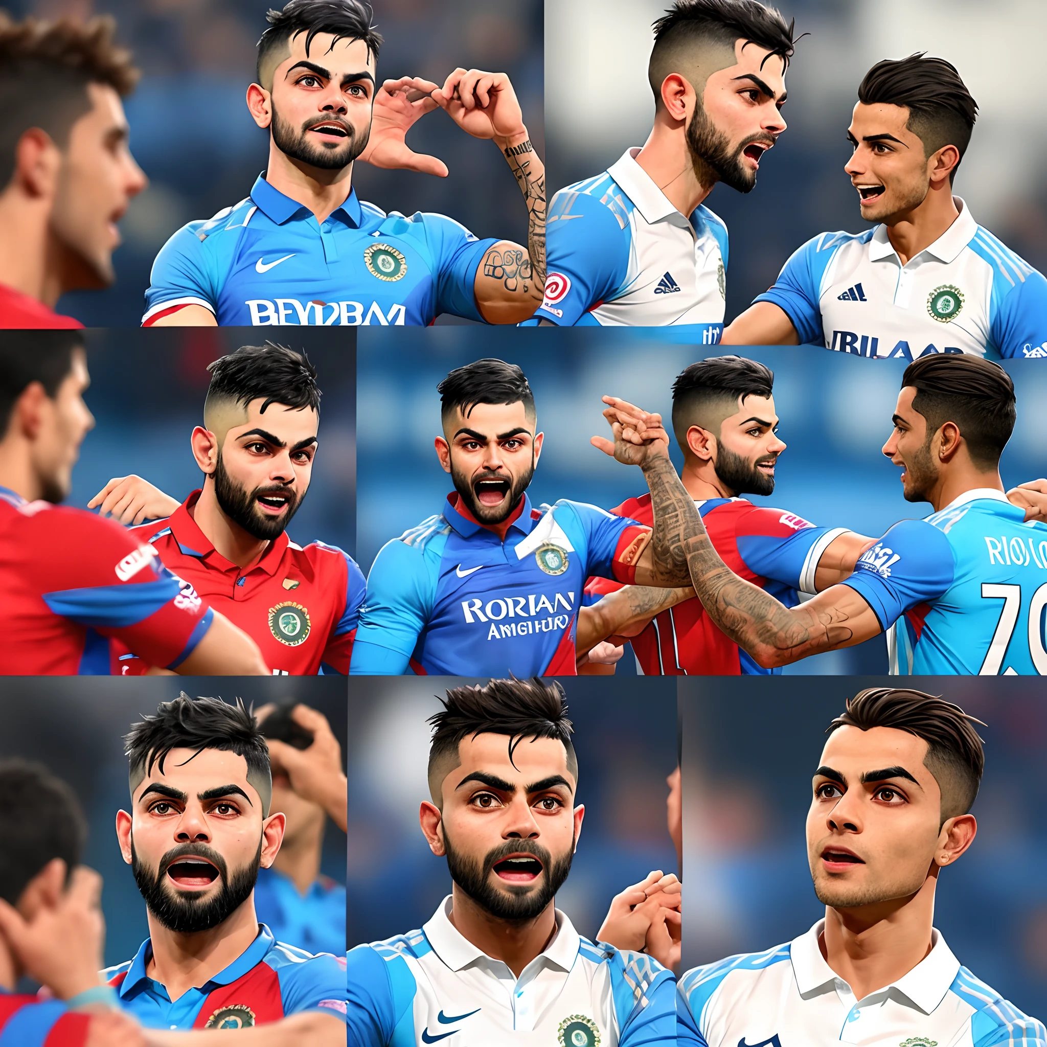 create an image of virat kohli meeting cristiano ronaldo