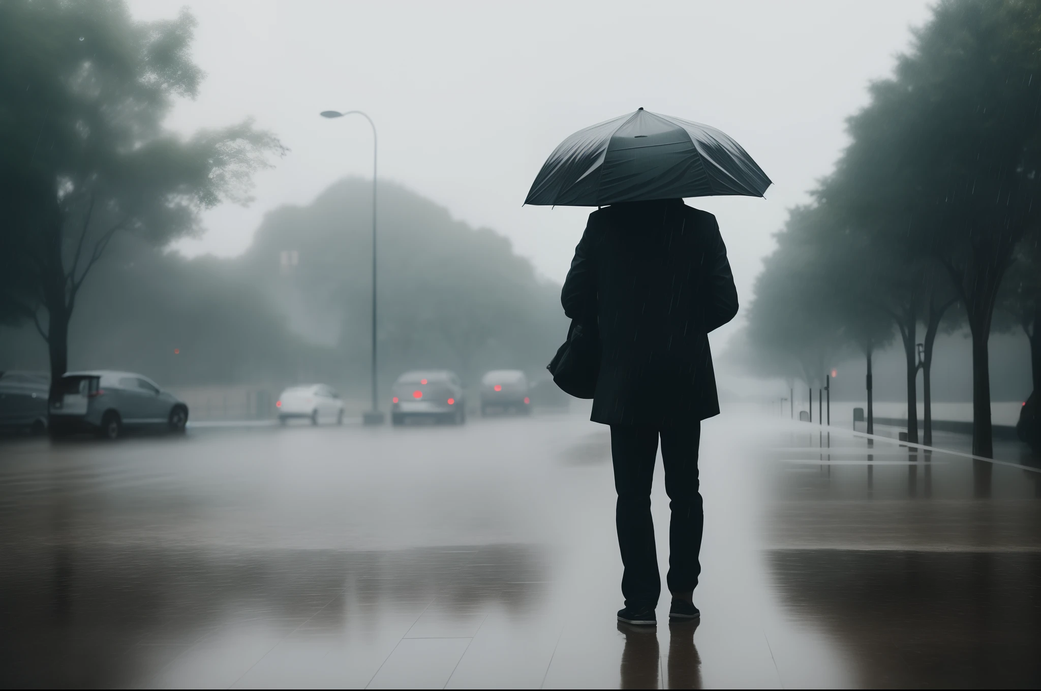 Person standing in rain