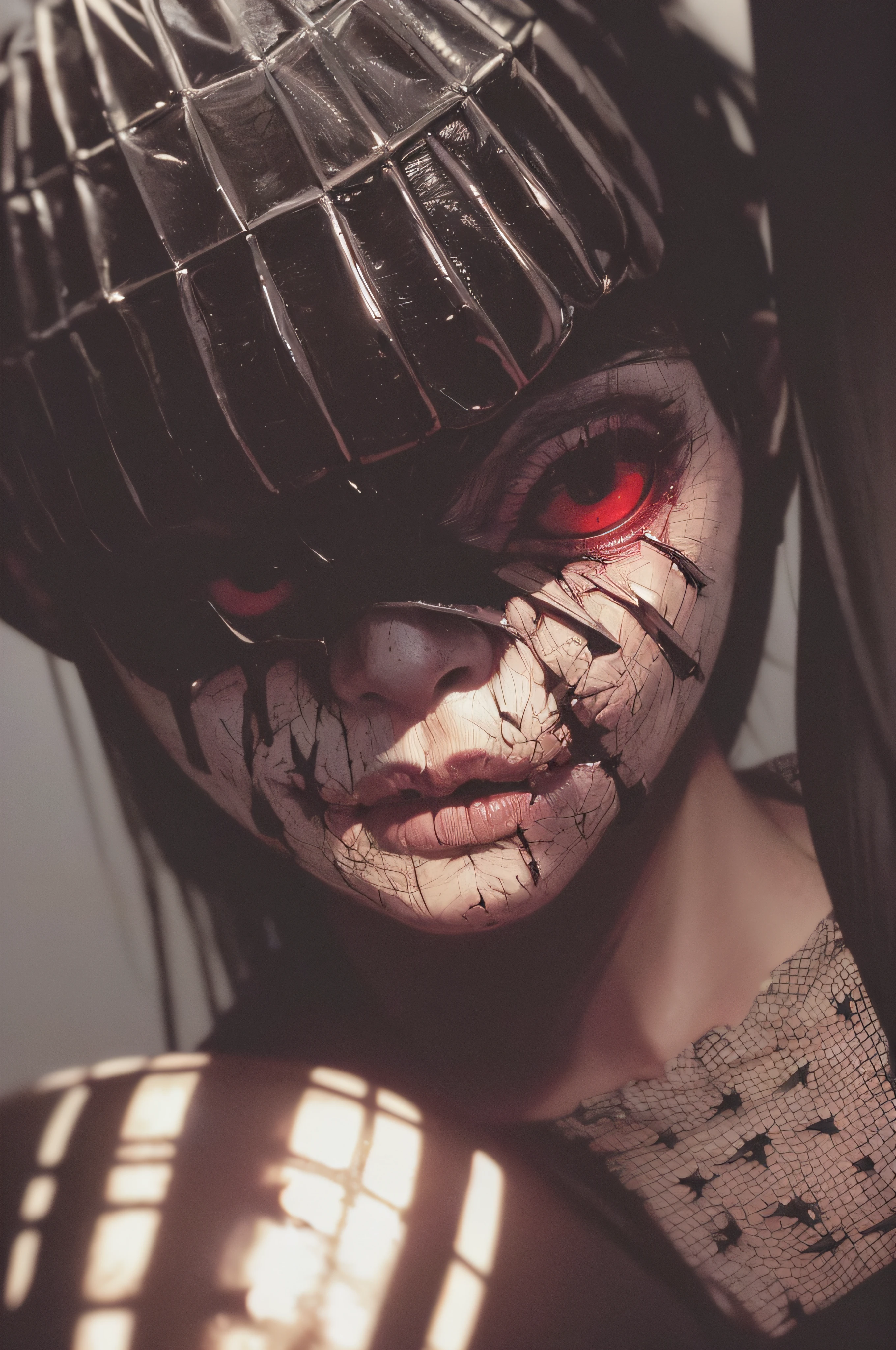 "(The best lighting, oscuro, dramatic),(feto calavera alien, Hellraiser, Cicatrices, , sexy, cerebro, sangre, una rata dentro de la cabeza, terror.),(ojos rojos, calaveras). morning light.