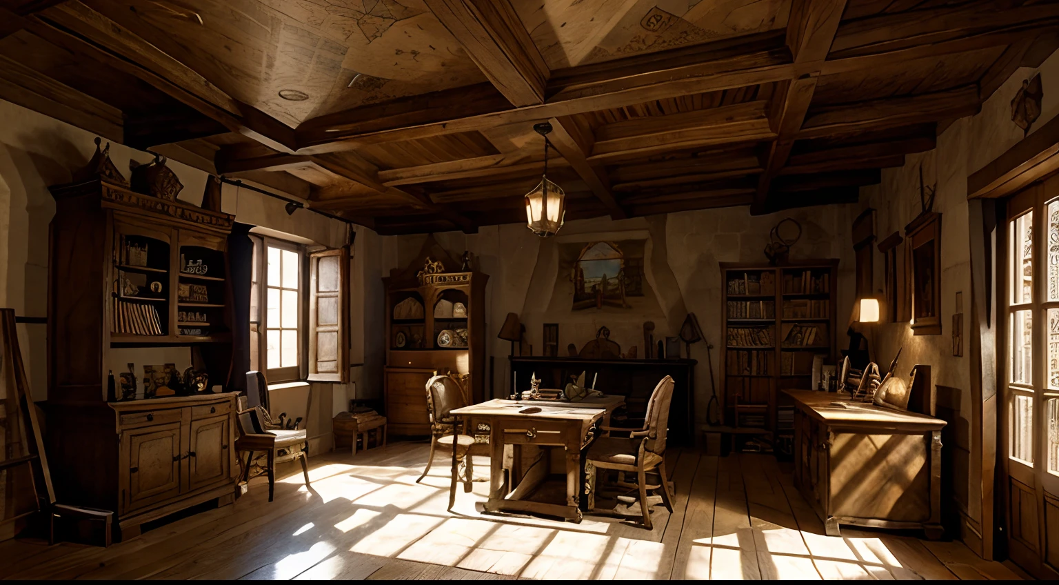 atelier　a room　Atelier Room　Work desk　medieval Europe　Fantasia　animesque　games　illustratio　landscapes　Background with　No person