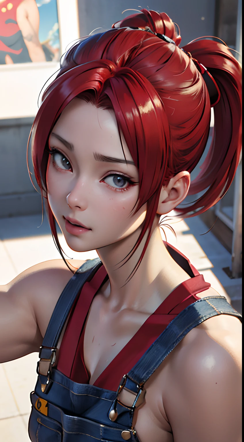 Close-up of a woman in red overalls, realistic art style, realistic anime 3 d style, photorealistic artstyle, realism art style, realistic art style, photorealistic anime girl render, Hyper-realistic style, Chinese woman, artwork in the style of guweiz, beautiful girl model, Photorealistic!!!!!!! artstyle, trending on cgstation