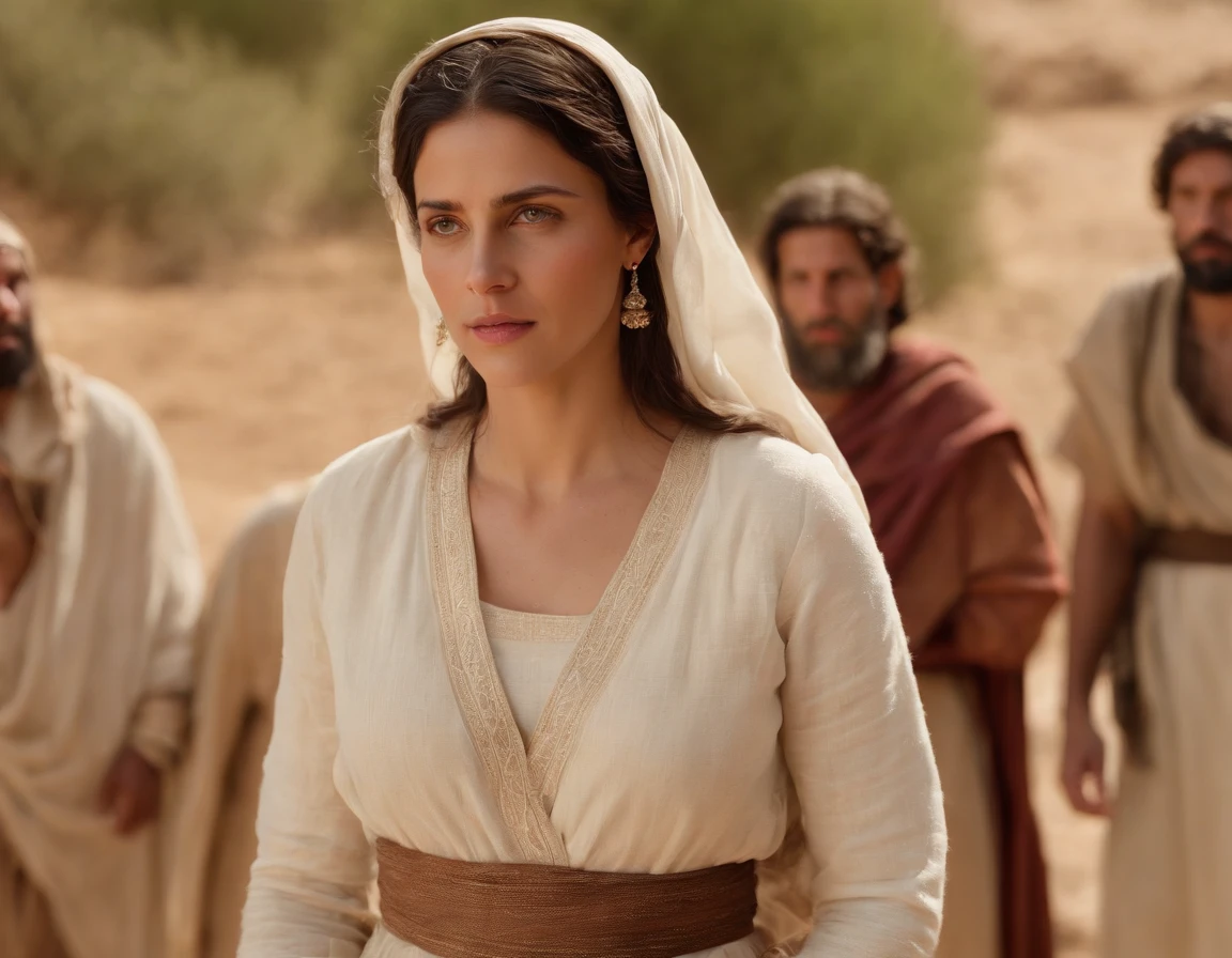(melhor qualidade: 1.4), (Ultra Highres: 1.2), (fotorrealista: 1.4), (8k, Foto RAW: 1.2).The description of the Samaritan woman's physical appearance is not detailed in the biblical narrative, But her Samaritan background suggests that she likely had similar traits to other people in the region. No historical-cultural context, The story of the Samaritan woman is set during a period of ethnic and religious tensions between Samaritans and Jews. His encounter with Jesus at Jacob's well highlights the message of spiritual equality and the importance of faith over cultural differences.