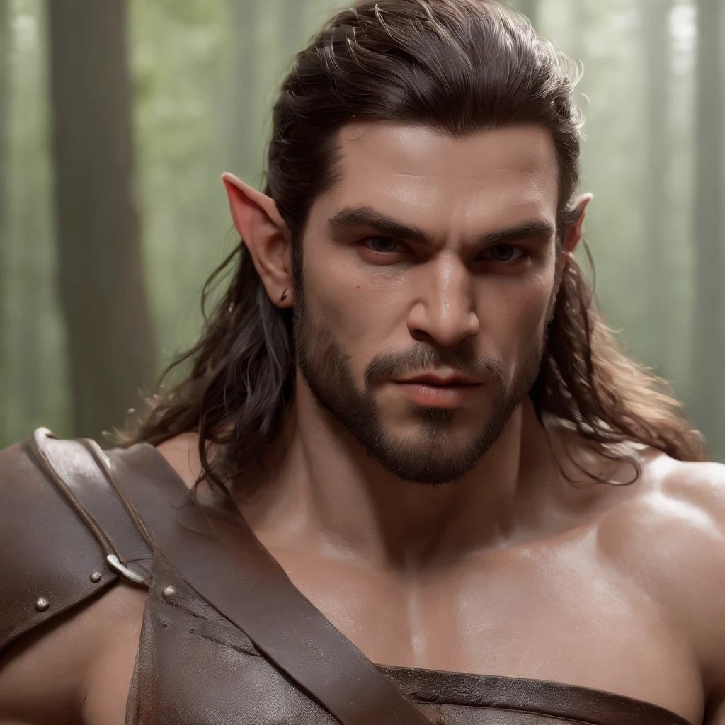 (Professional 3D rendering:1.3) de (Realistic:1.3) Foto de arte mais bonita do mundo，Features soft, bright male heroes, ((Epic Fantasy Hero Orc Man Rough Wet Muscular Focused Looking Long Hair, Short Beard And Foucused Expression In Dynamic Pose, fantastic location, ambiente majestoso)), Full-body 8k unified rendering, action shot, poros da pele,Maximum clarity and sharpness, The lighting, sombreamento pesado, circunstanciado, Rosto detalhado, (vibrante, fotogrdeia realista, Realistic, Dramatic, foco nítido, 8k), (Epic antique leather clothes damaged by bad weather:1.4), ((((Use peles)))), (intrincado:1.4), decadente, (altamente detalhado:1.4), pintura digital, rendering by octane, art stations, Conceito-Arte, liso, foco nítido, illustration, germe da arte, (Loish:0.23), Wlop Ilya Kuvshinov, e Greg Rutkowski e Alphonse Mucha Gracias, (global ilumination, studiolight, Light Volumetric), chuva forte, floating particles, patife, fantasia, corpo inteiroesbian, ((Fundo antigo da cidade na floresta:1.3)),CGSesociedade,art stations,Nu,Penis