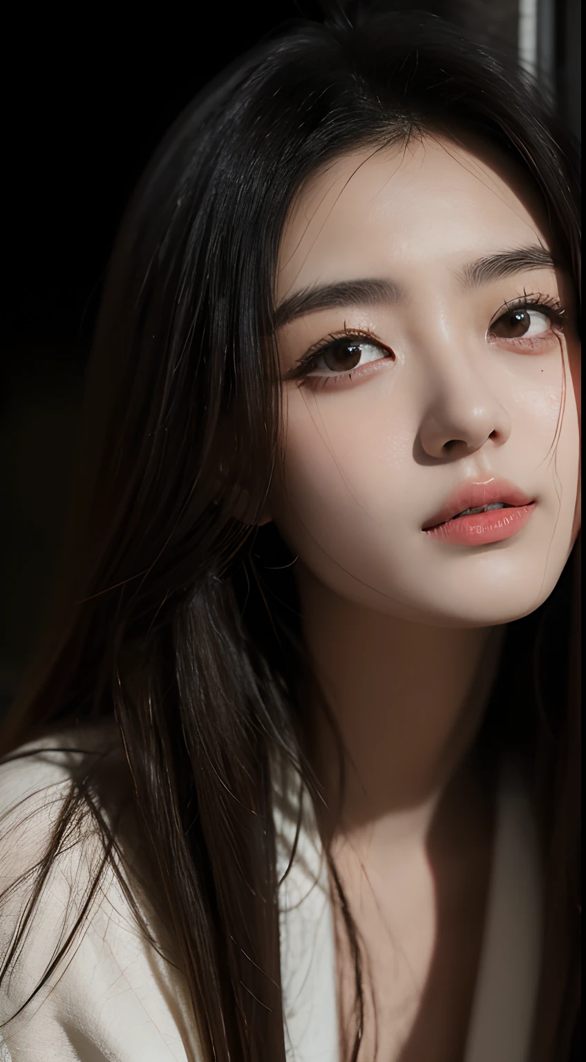 (Erotic_face), 1girl, sexy body picture, kim tae-ri, ((pretty korean young face)), (8k HD extremely realistic detailed face:1.5 (soft scene, very low lightning), detailed beautiful reflection pupils, masterpiece:1.3, ultra highres:1.2, dynamic lighting)