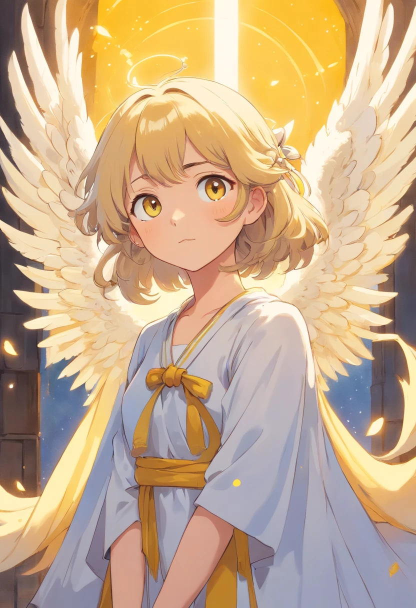 Mujer, Angel, cabello amarillo, seis alas, toga blanca