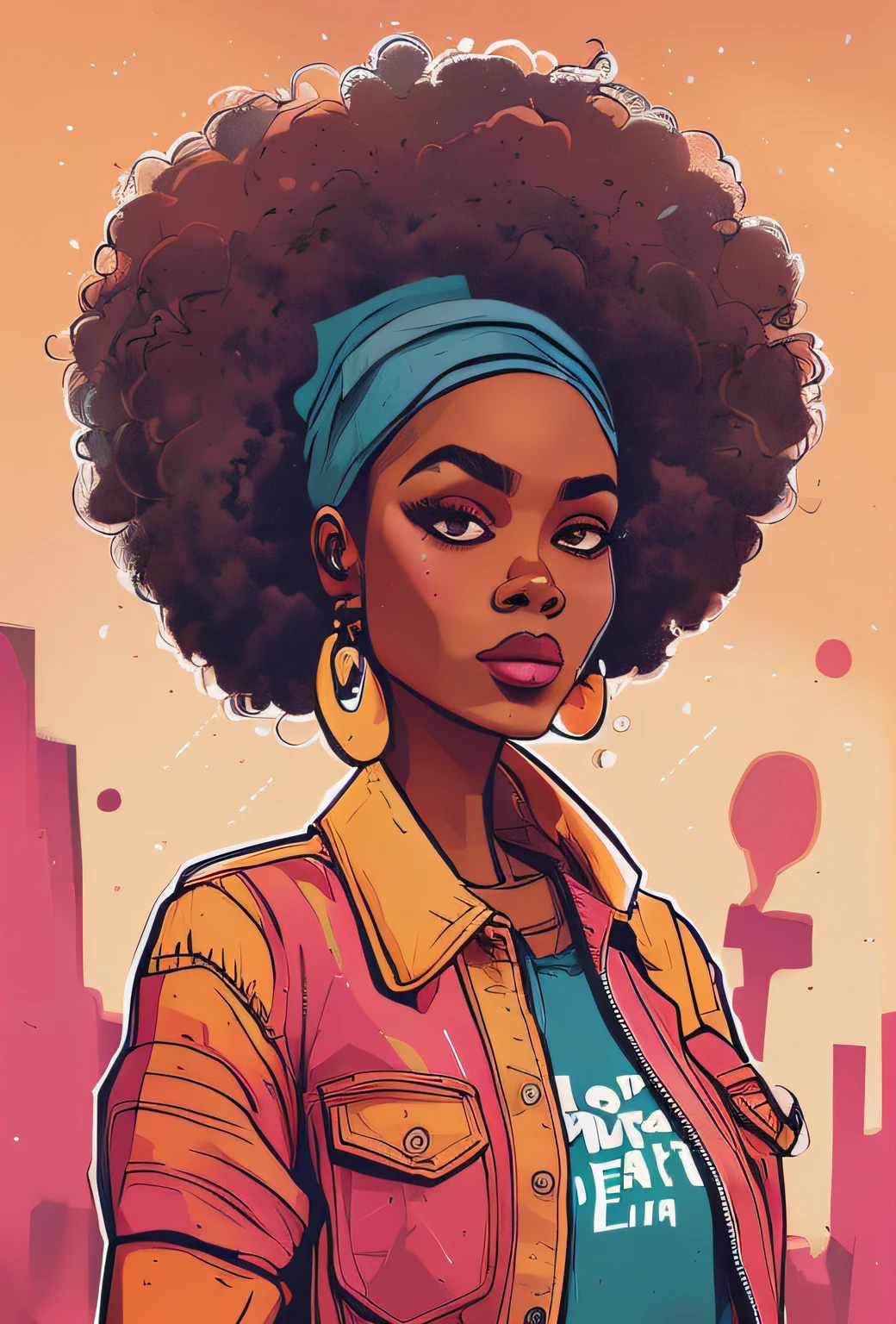 a cartoon of a woman with a red top and a red headband, female lead character, nerdy black girl super hero, 90s comic book character design, afro futurism, a portrait of the character, red afro, anya from spy x family, by Ella Guru, portrait of modern darna, full body character portrait, character full body portrait, colored illustration, afro