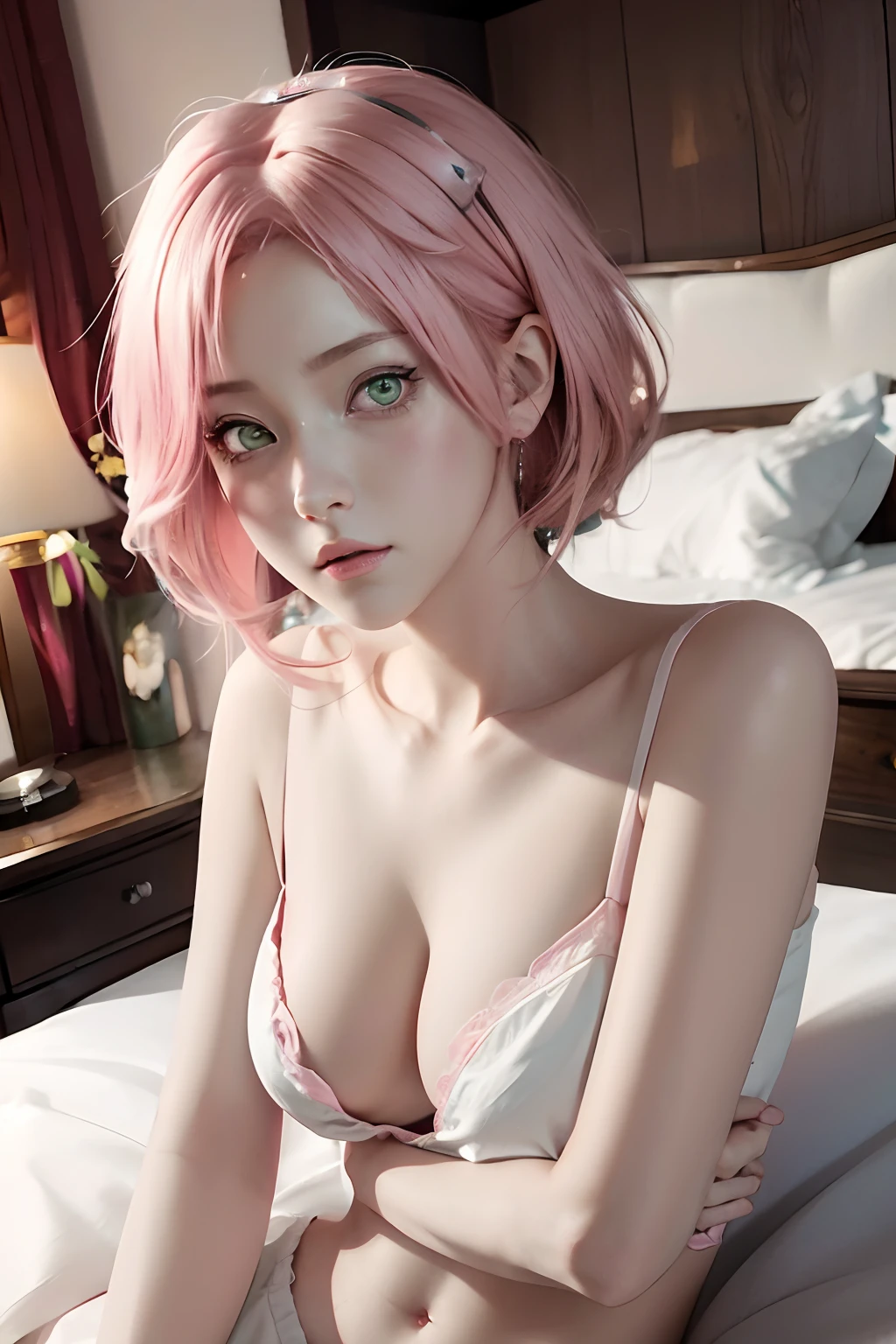 anime girl with pink hair and green eyes looking at the camera, artwork in the style of guweiz, realistic anime artstyle, realistic anime 3 d style, anime realism style, kawaii realistic portrait, realistic anime art style, realistic artstyle, detailed digital anime art, 3 d anime realistic, detailed portrait of anime girl, anime realism, photorealistic anime girl render