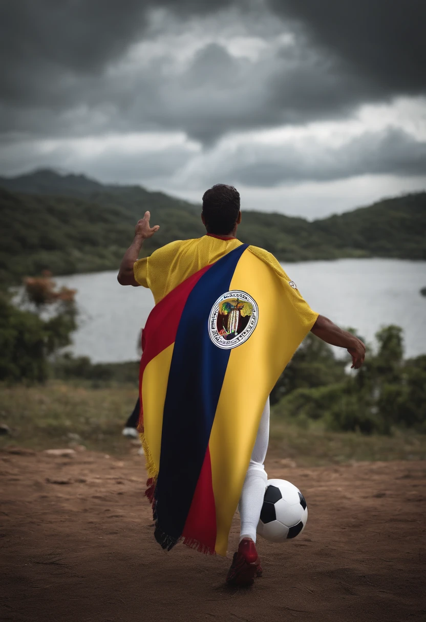 Man from Colombia with flag of Corinthians football team in hands