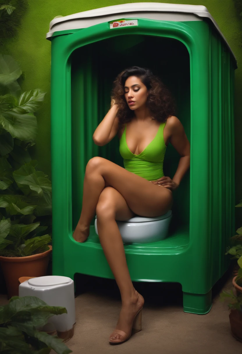 Very sexy Latino Female from Disney pooping in a disgusting poopy portable toilet sitting on a smelly toilet as farts out green fumes