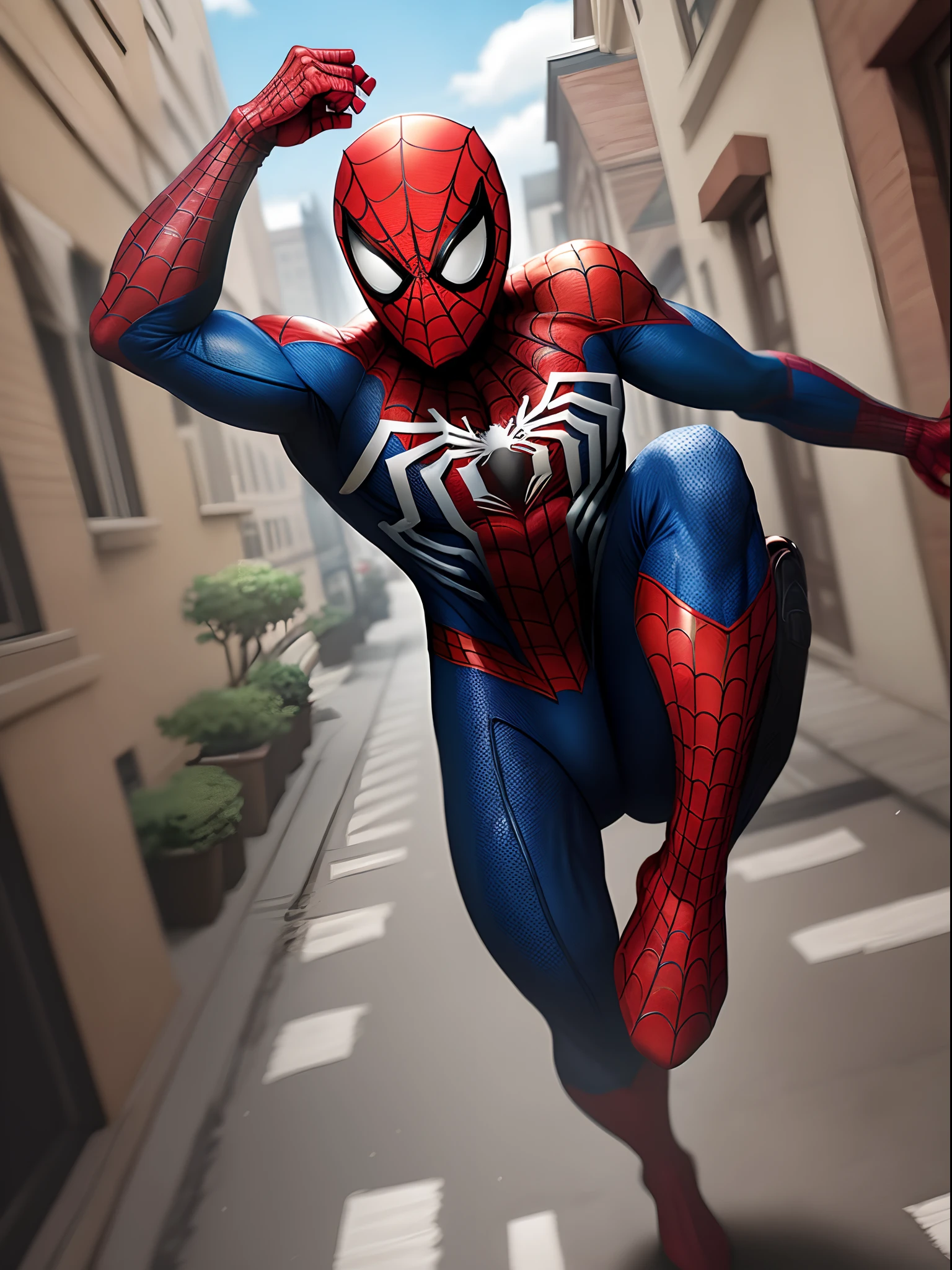 spider suit, spider web print, spider web, spider-man
Masterpiece, absurdres, fine detail, HDR, ((highly detailed face and eyes)), photorealistic,
focus on eyes,
standing on the roof of a skyscrapper, ((unmasked)), looking at viewer, smiling,  short brown hair, 
new york buildings background,