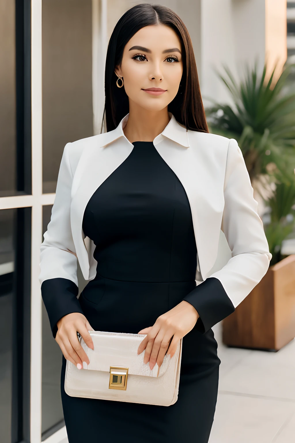 real estate agent woman, and elegant, perfect and detailed face, realistic, business elegant dress, work dress,