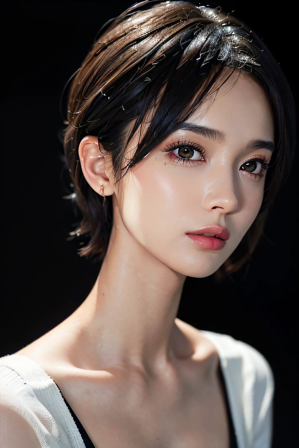 (masterpiece:1.3), (8k, photorealistic, RAW photo, best quality: 1.4), (1girl), beautiful face, (realistic face), (black hair, short hair:1.3), beautiful hairstyle, realistic eyes, beautiful detailed eyes, (realistic skin), beautiful skin, (nude), (nymphomaniac), (Estrus), attractive, ultra high res, ultra realistic, highly detailed, golden ratio