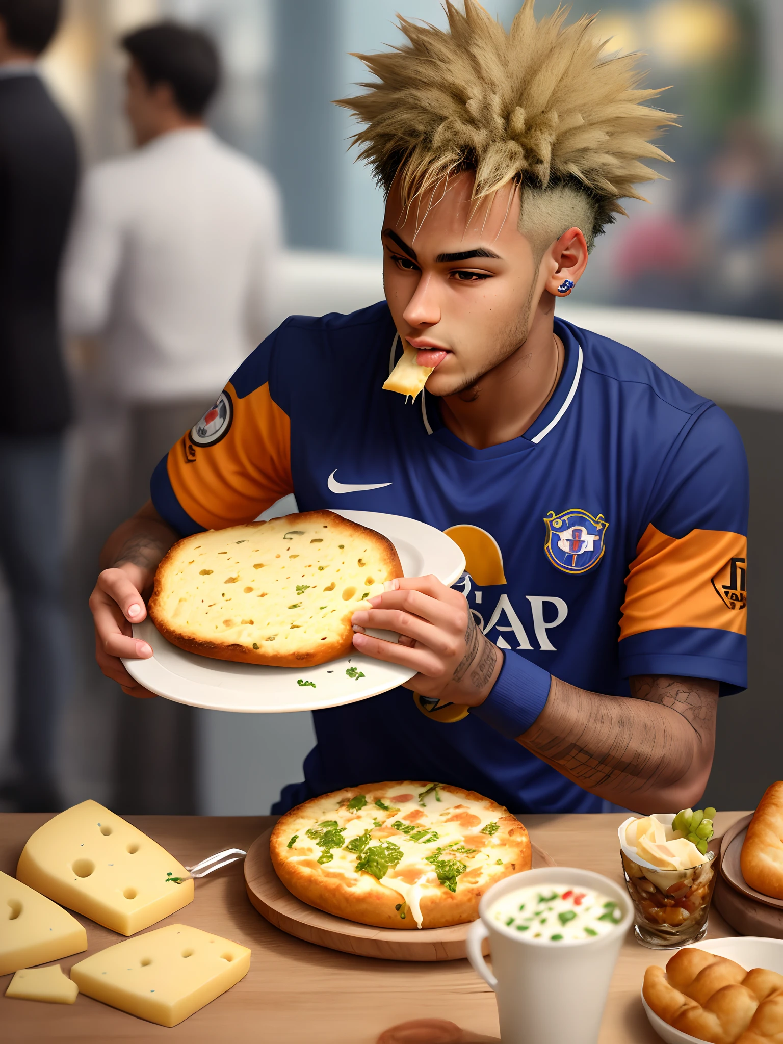 Neymar eating cheese bread